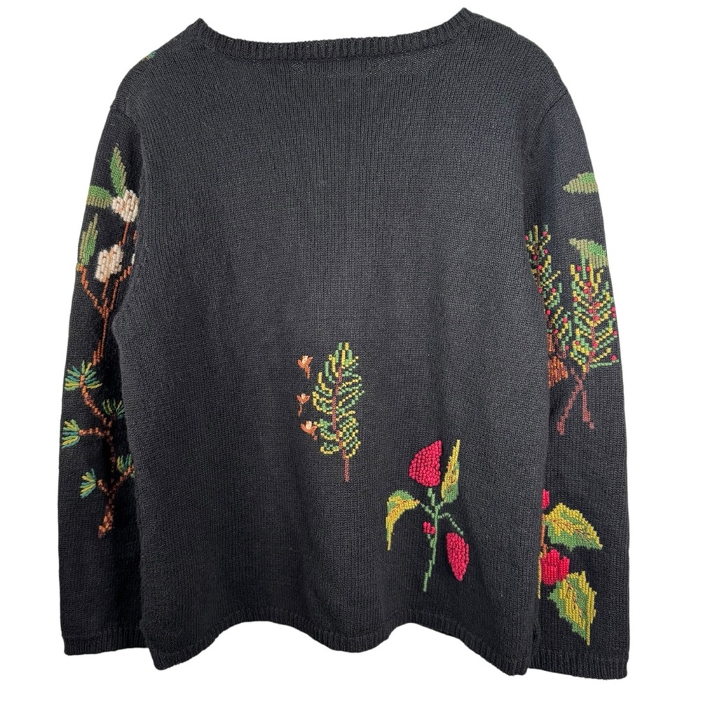 SOLD Marisa Christina VTG Linen Blend Embroidered Floral Sweater XL Black Multi - Picture 2 of 5